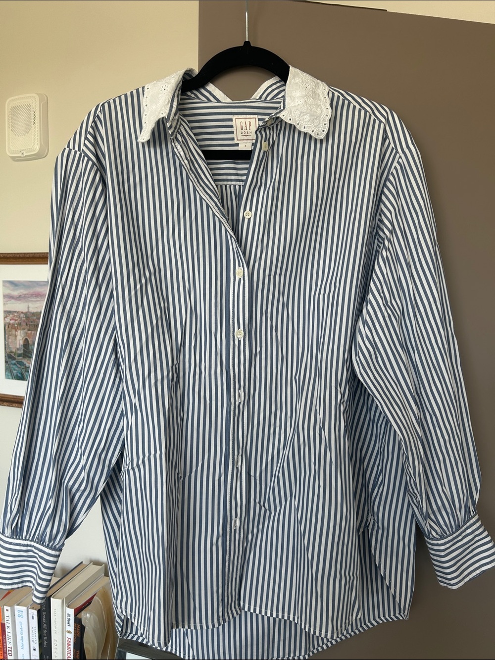 GAP Blue & White Striped Button-Down Shirt with Lace Collar